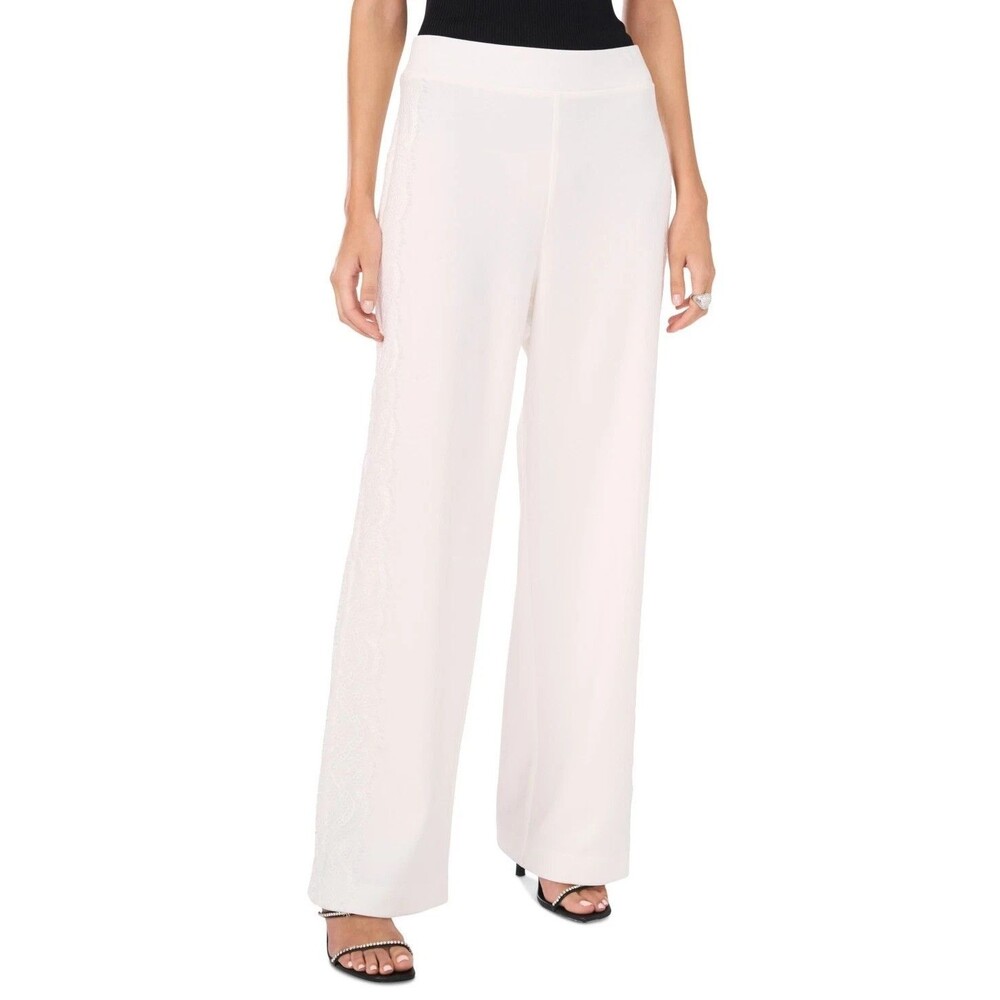 Vince Camuto Women's Lace-Trim Pull-On Ponte Straight Wide Legs Pants OffWhite L